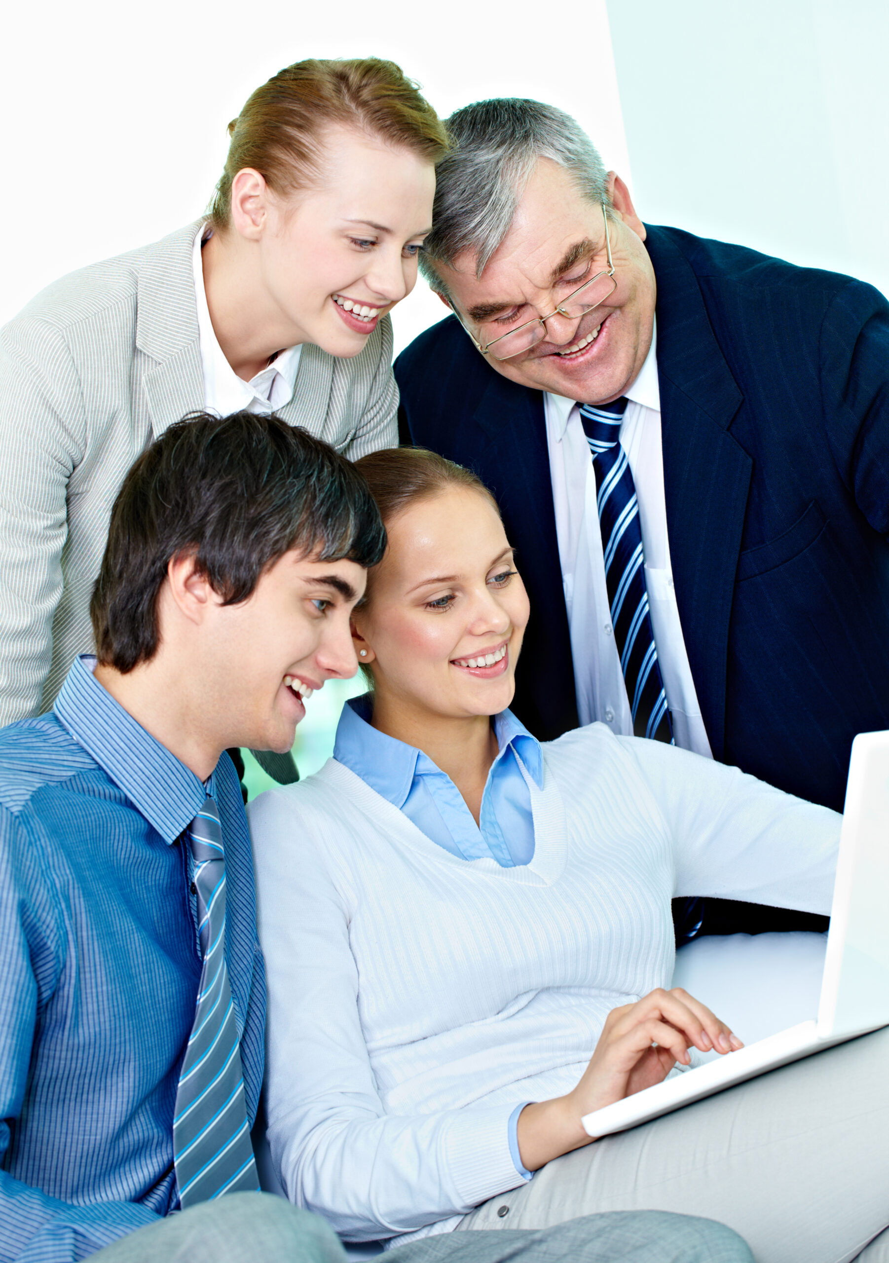 Portrait of several colleagues working through internet in office