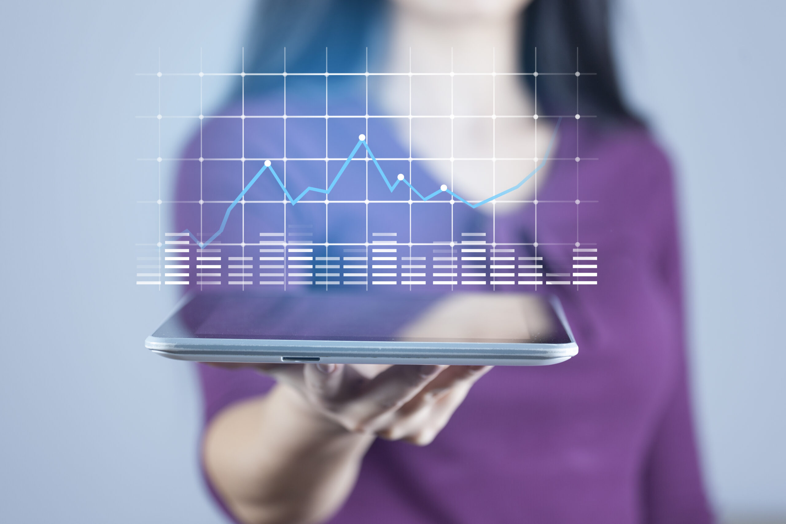 woman hand tablet with network in screen